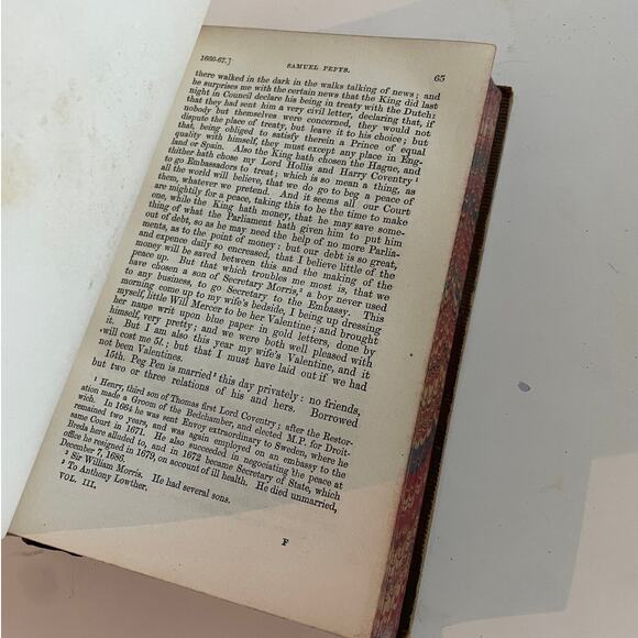 Diary of Samuel Pepys Volume III - Leather-bound marbled book - 1858, 6th edit. - Picture 2 of 9